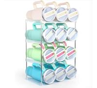 Porte-gobelet empilable à 4 niveaux pour gobelets de 1,2 l, étagère de rangement en acrylique avec tubes en acier inoxydable, peut contenir plusieurs bouteilles pour garde-manger et cuisine (3)
