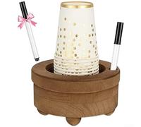 Porte-gobelet en bois avec marqueur, distributeur de gobelets marron 13 x 13 cm avec emplacement pour stylo pour fêtes, pique-niques, réunions