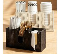 Porte-gobelet en papier jetable à double usage mural + de bureau, design moderne, Distributeur d'eau, bar, thé au lait, rangement pour pailles, ustensiles et serviettes, Matériau plastique, amovible e