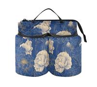 Porte-gobelet multifonction bleu marine doré pivoine florale accessoires de voyage cadeaux de voyage pour agents de bord hommes d'affaires voyageurs