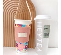 Porte-gobelet réutilisable en tissu de coton pour boba, lait, thé, café, sac portable avec sangle latérale et ouverture de paille pour plus de compatibilité (7#)