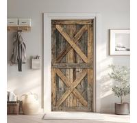 Porte Grange Rustique Effet 3D Sticker Porte, Planche de Bois Papier Autocollant Porte Mural Décoration, Planche Vintage Stickers Muraux Amovible PVC 95x215 cm 5Yl42