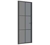 Porte intérieure 76 x 201,5 cm en verre ESG noir avec cadre en aluminium, vantail de porte avec poignée, brise-vue, design moderne pour nouvelle construction et rénovation, montage facile