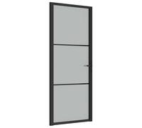 Porte intérieure 83x201,5 cm noir verre mat en aluminium robuste avec poignée, cadre stable pour cadre 35-50 mm, design moderne pour maison et bureau, installation facile