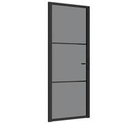Porte intérieure 83x201,5 cm noir verre trempé ESG 5 mm cadre aluminium robuste design moderne pour maison bureau avec poignée alliage et fixation incluse