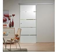 Porte intérieure coulissante en verre, 88 x 203 cm, porte vitrée bandes opaques, poignée ronde, inova