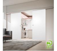 Porte intérieure coulissante Inova, 151 x 203 cm, bois blanc, 2 vantaux, poignée ronde, inova