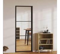 Porte intérieure en verre ESG et aluminium noir 76 x 201,5 cm avec cadre en aluminium solide et vitres en verre transparent pour un intérieur moderne et montage facile dans un cadre en bois