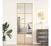 Porte intérieure fine dorée 76 x 201,5 cm avec verre trempé et cadre en aluminium, design moderne, cadre de porte robuste, idéal pour la rénovation et la construction, translucide, durable