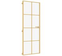 Porte intérieure fine dorée avec verre trempé et cadre en aluminium 76 x 201,5 cm - Design moderne avec brise-vue pour l'intérieur et montage facile dans un cadre de 35 à 50 mm