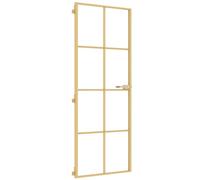 Porte intérieure mince doré 76x201,5 cm verre trempé aluminium, cadre fin solide, panneau large lumineux, design moderne réversible pour maison, installation facile, transition élégante