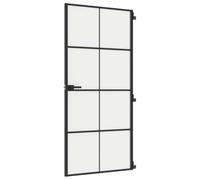 vidaXL Porte intérieure mince – Noir – Verre trempé et aluminium – 93x201,5 cm