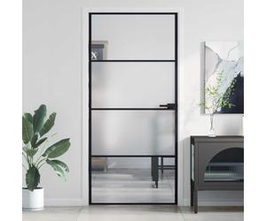 Porte intérieure mince noir 93x201,5 cm verre trempé aluminium cadre robuste design moderne facile à installer transition élégante pour maison