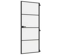Porte intérieure mince noire 83x201,5 cm verre trempé cadre aluminium fin design moderne pour maison bureau transition élégante intimité renforcée