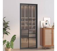 Porte intérieure verre trempé 83x201,5 cm noir aluminium cadre stable design moderne ligne verticale protection intimité pour maison bureau