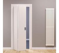 Porte Italiane, Fluid Motion - Porte pliante à 90° en stratifié, cadre en bois et couvre-joints imperméables, avec serrure magnétique, 80 x 210 cm, avec ouverture gauche, Blanc Matrix