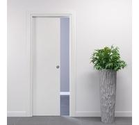 Porte Italiane, Porte Coulissante Intérieure Mur, Porte Escamotable en Bois, Cadre en HDF et Couvre-joints Imperméables, Couleur Blanche, 60x210 cm, avec Serrure Chrome Satiné