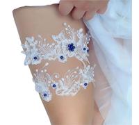 porte jarretelle Jarretelles de mariage en dentelle, décoration robe, anneau jambe, bas, jarretelles mariée, chaussettes Sexy for femmes, perles cuisse(Blue Pearl,48-80cm 18.9-31.5in)