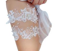 porte jarretelle Jarretelles de mariage en dentelle, décoration robe, anneau jambe, bas, jarretelles mariée, chaussettes Sexy for femmes, perles cuisse(White Pearl,56-100cm 22-39.5in)
