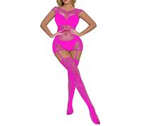 Porte Jartelle Femme Pyjama Chat Ensemble Femmes Lingerie Sexy Vêtements de Nuit Vêtements de Nuit Body Stocking Body Lingerie Soubrette Sexy Femme Coquine Tenue Noel Sexy (Hot Pink, One Size)