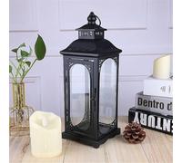 Porte-Lanterne à Bougie en métal, Lanterne décorative Suspendue avec Abat-Jour en Verre, bougeoir Vintage pour décoration de Table ou Murale(Black,L)