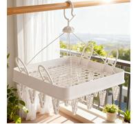 Porte-linge pliable 24 pinces - Nosheir - séchage intérieur/balcon - bébé chaussettes sous-vêtements - 33×33 cm blanc