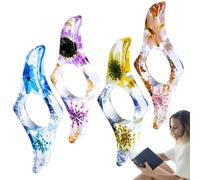 Porte-livre de pouce - Marqueur de livre transparent de forme | Marque-page floral | Anneau de pouce | Ouvre-livre transparent fait à la main pour l'école, la maison