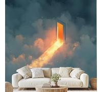 Porte Lumière Du Soleil Papier Peint Panoramique Paradis Papier Adhesif Style Fantastique Autocollant Mural 450x315 cm Poster Mural pour Chambre Salon