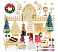 Porte Lutin de Noël, 48 PCS Porte Lutin Farceur de Noel Kit, Mini Décoration de Noël, Lutin de Noel Accessoires Porte Magique avec Couronne de Noel, Miniature Sapin de Noel, Noel Cadeaux Enfants
