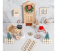 Porte Lutin de Noël, Lutin Farceur de Noël Accessoires, Décoration de Noël Porte de Fée pour Enfants Maison de Lutins, Guirlande de Sapin de Noël, Tapis, Meubles de Jardin Miniatures (45 pièces)