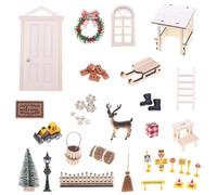 Porte Magique Lutin Farceur, Accessoires Lutin Farceur de Noel Kit Maison Miniature Noël Lutin Farceur de Noel Accessoires avec Couronne de Noël, Arbre de NoëL Miniature, Lanterne, Balai, Chaussures