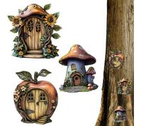 Porte magique pour arbre, porte magique 2D pour maisons de poupées en bois, 3 accessoires rustiques pour décoration murale, jardin, étagère ou cabane d'arbre pour enfants
