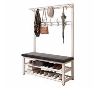 Porte-manteau 3 en 1 avec banc à chaussures - Porte-vêtements exquis et cintre 8 crochets 2 niveaux de rangement pour chaussures pour entrée, couloir et armoire - Porte-manteau élégant et fonctionnel