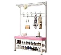 Porte-manteau 4 en 1 avec 8 crochets et banc à chaussures à 2 niveaux pour entrée. Solution de rangement élégante pour manteaux, chaussures et accessoires