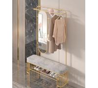 Porte-Manteau À Chaussures Avec Miroir, Banc À Chaussures Autoportant Pour Entrée, Étagère De Rangement Et Crochets, Porte-Manteau Pour Petits Espaces, Pour Couloir, Chambre, Vestiaire, Salon 3,60CM