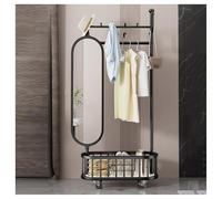 Porte-manteau autonome élégant en fer avec roues et miroir - Noir 60 x 180 cm Solution de rangement peu encombrante pour chambre à coucher, couloir et bureau - Design polyvalent et fonctionnel