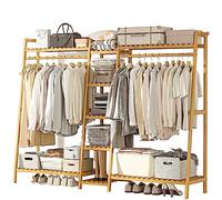 Porte-manteau autonome en bambou avec étagère supérieure et rangement à chaussures - Armoire ouverte élégante pour chambre à coucher, couloir, entrée - Design respectueux de l'environnement