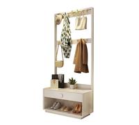 Porte-manteau autonome pour porte d'entrée, entrée, hall avec banc et rangement à chaussures, banc de rangement à chaussures rembourré avec glissière, porte-manteau en bois avec crochets d'étagère de