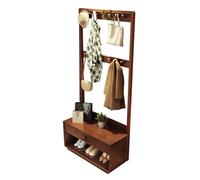 Porte-manteau autonome pour porte d'entrée, entrée, hall avec banc et rangement à chaussures, banc de rangement à chaussures rembourré avec glissière, porte-manteau en bois avec crochets d'étagère de