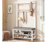 Porte-manteau autoportant 3 en 1 et banc à chaussures avec coussin - Arbre d'entrée élégant pour un rangement peu encombrant en blanc, parfait pour le salon et le couloir, 60 cm