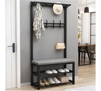 Porte-Manteau autoportant 4 en 1 avec Banc à Chaussures et 12 Crochets - Solution de Rangement élégante et Fonctionnelle pour l'entrée ou Le Salon, optimisant Ainsi l'espace.