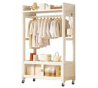 Porte-manteau autoportant économiseur d'espace avec armoire anti-poussière, 6 crochets et roues universelles, parfait pour la maison, l'entrée, le couloir, le bureau, blanc, 100 cm