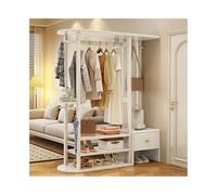 Porte-manteau autoportant en bois massif avec banc de rangement - Cintre vertical pour vêtements, entrée, chambre à coucher - Blanc Shoe nizer - Décoration d'intérieur élégante