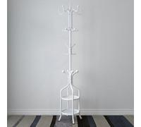 Porte-Manteau Autoportant en Métal avec Porte-Parapluie, 12 Crochets, Porte-Manteau D'Entrée avec Étagères, Élégant pour Vêtements, Sacs, Chapeaux - Modern Home Organisat(/Blanc)