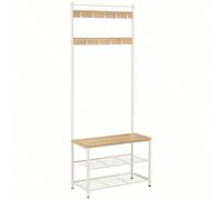 VASAGLE Porte-Manteau avec Étagère à Chaussures, Meuble d’Entrée avec Banc, 3-en-1, Cadre en Acier, 32 x 70 x 177 cm, Chêne et