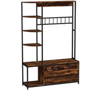 Vestiaire d'entrée banc meuble chaussures 5 patères doubles 5 crochets 4 étagères