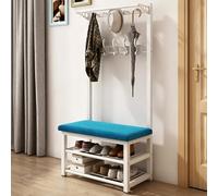 Porte-manteau avec porte-chaussures, 10 crochets, cadre en métal, support de rangement 3 en 1 pour entrée, banc à chaussures multifonctionnel, adapté pour couloir, pass Blue 60x33x172cm/23.6x13x67.7"