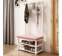 Porte-manteau avec porte-chaussures, 10 crochets, cadre en métal, support de rangement 3 en 1 pour entrée, banc à chaussures multifonctionnel, adapté pour couloir, pass Pink 80x33x172cm/31.5x13x67.7"