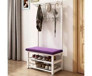 Porte-manteau avec porte-chaussures, 10 crochets, cadre en métal, support de rangement 3 en 1 pour entrée, banc à chaussures multifonctionnel, adapté pour couloir, pa Purple 80x33x172cm/31.5x13x67.7"