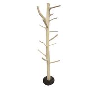 Porte-manteau branche bois de teck brut 180 cm pied rond noir - NAO